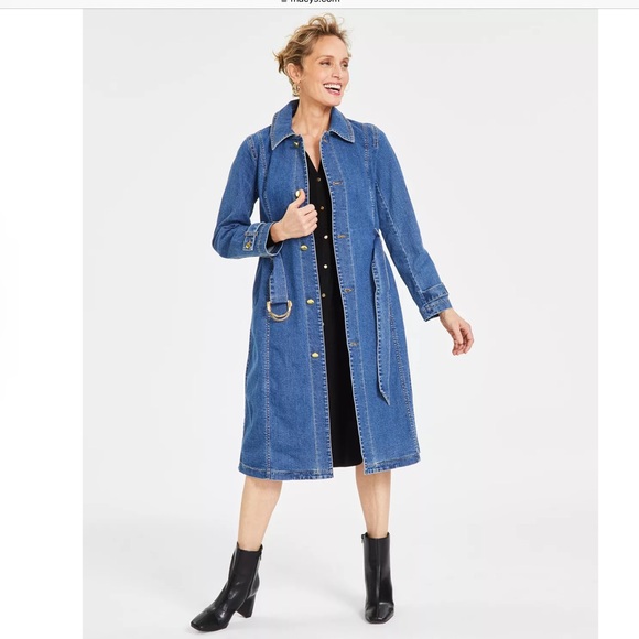 NWT I.N.C. Denim Belted Trench Coat - Picture 2 of 4
